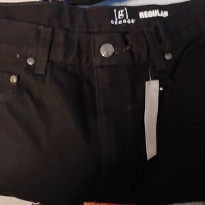 George Men's Dark Black Straight Jeans